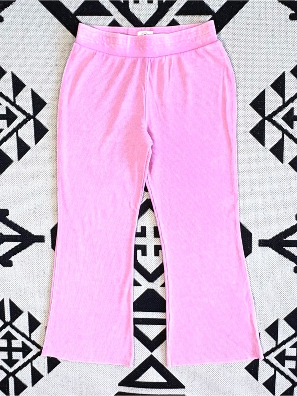 Sunnyside by Sundry Waffle Knit Wide Leg Lounge Pants in Pink Large - Picture 2 of 10